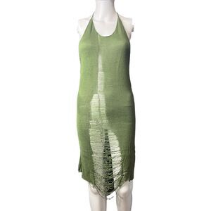 Local European Distressed Halter Cover Up Dress Green Size Small